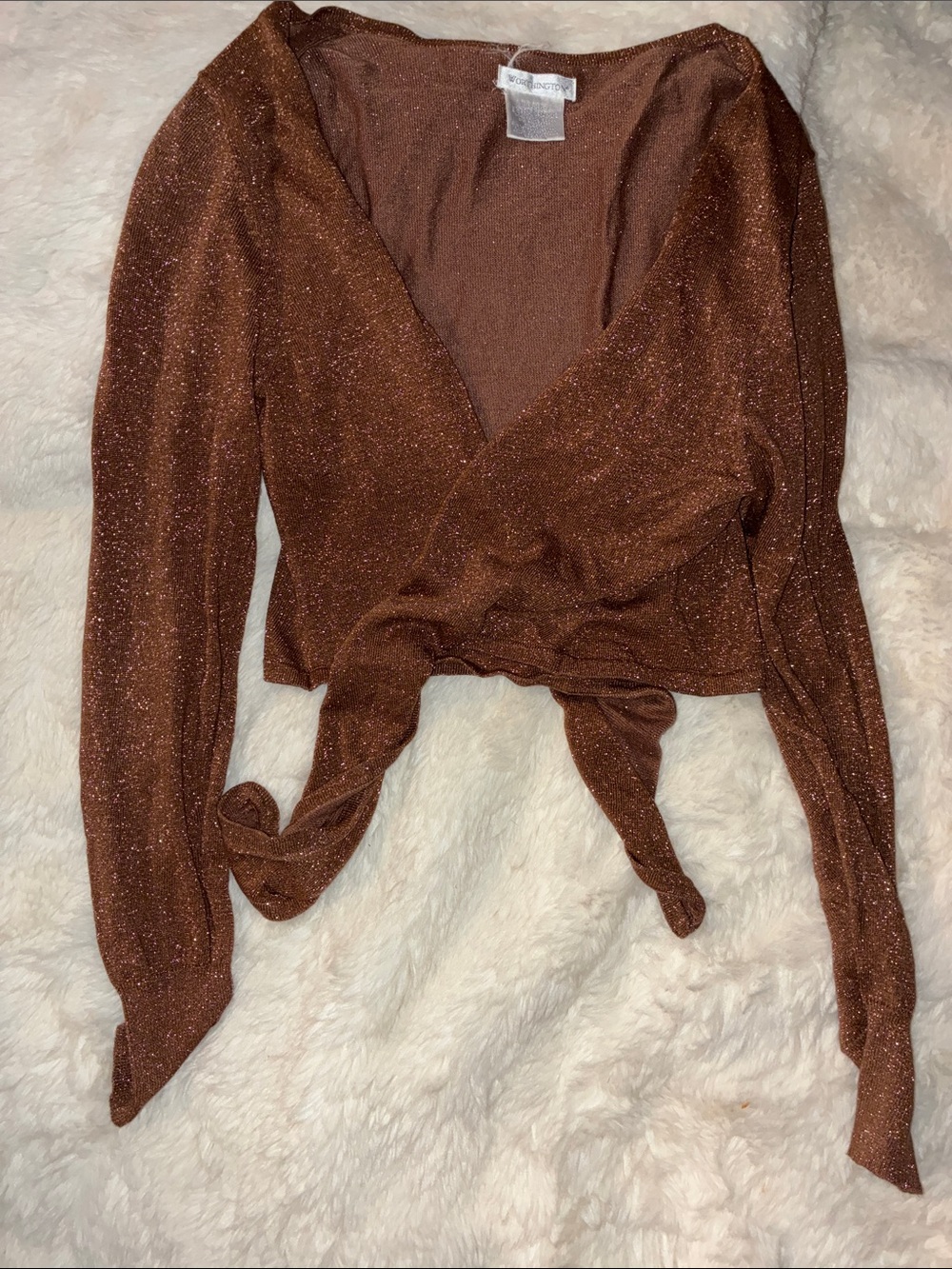 Worthington Copper Brown Sparkle Tie-Front Cardigan